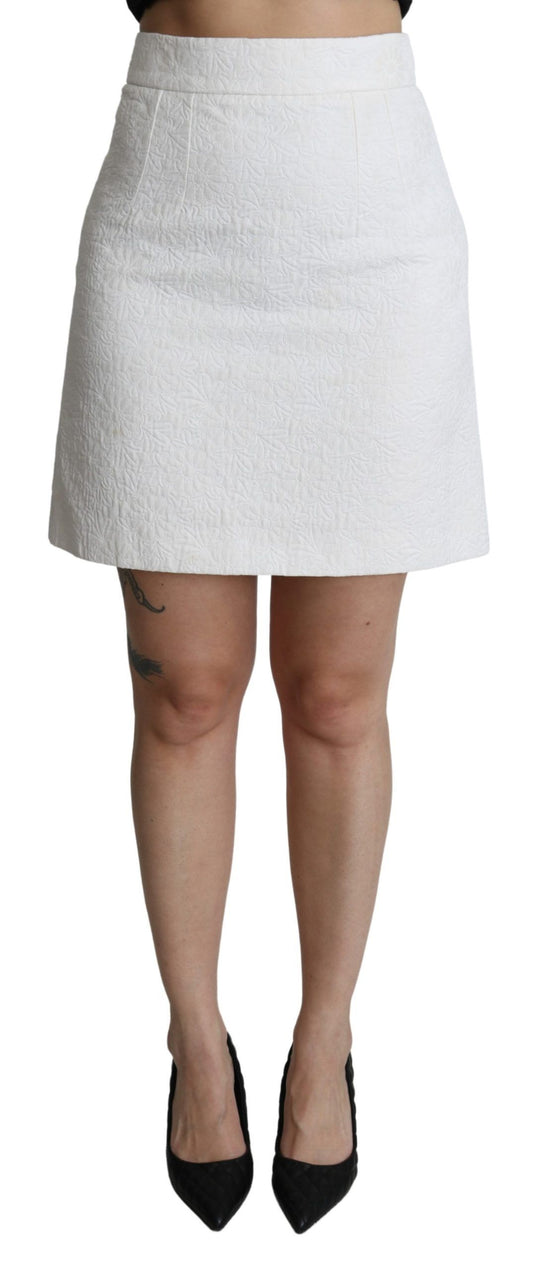 Dolce &amp; Gabbana Minifalda elegante con brocado floral blanco