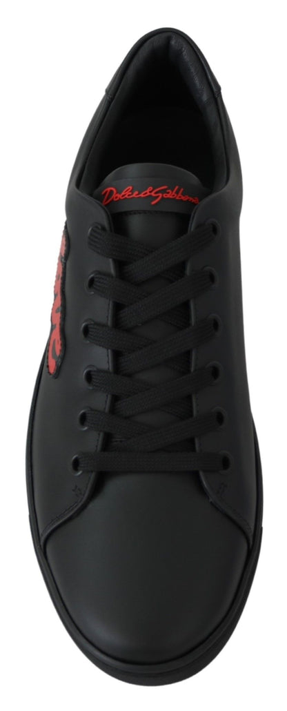 Dolce &amp; Gabbana Elegantes zapatillas deportivas de cuero con detalles en rojo