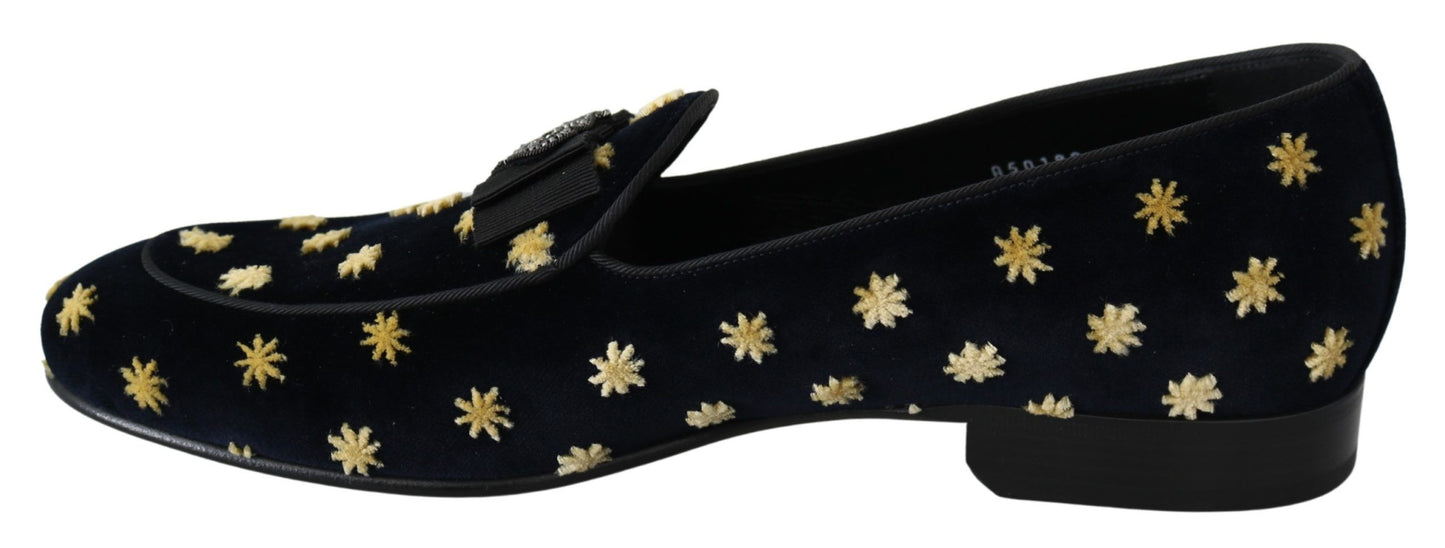 Dolce &amp; Gabbana Mocasines elegantes de terciopelo con bordado de corona