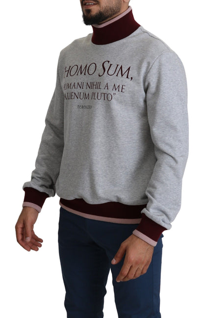 Dolce &amp; Gabbana Elegante jersey gris con cuello alto y estampado latino