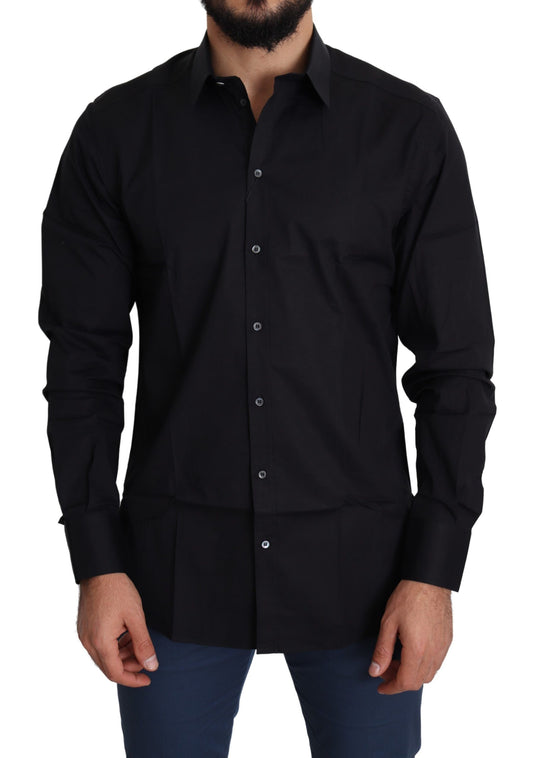 Dolce &amp; Gabbana Elegante camisa de vestir elástica de algodón negro