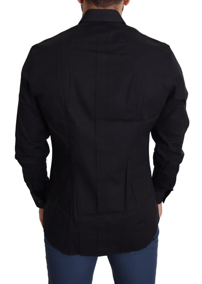 Dolce &amp; Gabbana Elegante camisa de vestir elástica de algodón negro