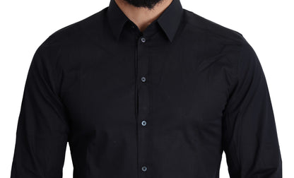 Dolce &amp; Gabbana Camisa de vestir elástica de algodón de corte slim en negro elegante