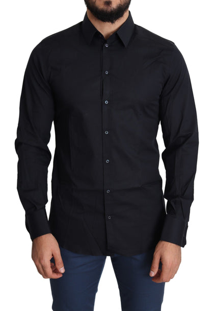 Dolce &amp; Gabbana Camisa de vestir elástica de algodón de corte slim en negro elegante