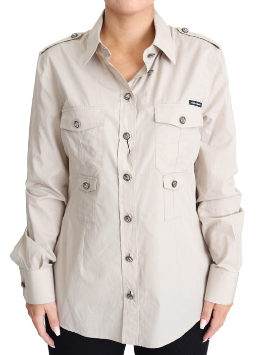 Dolce &amp; Gabbana Elegante Camisa Safari De Algodón Beige