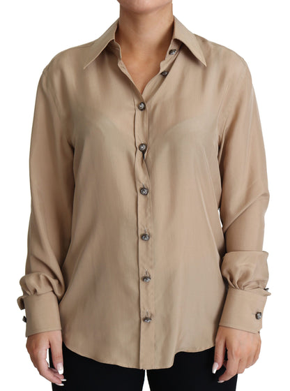 Dolce &amp; Gabbana Elegante Camisa De Seda Beige
