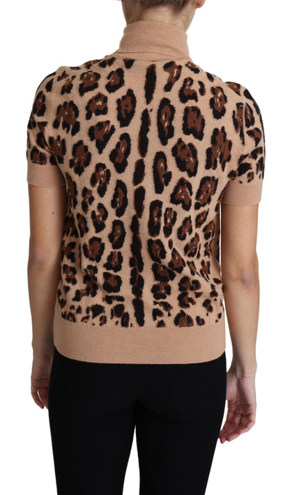 Dolce &amp; Gabbana Elegante top de cuello alto de lana con estampado de leopardo