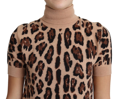 Dolce &amp; Gabbana Elegante top de cuello alto de lana con estampado de leopardo