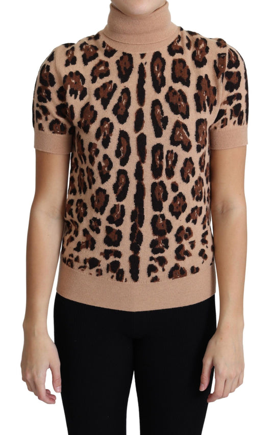 Dolce &amp; Gabbana Elegante top de cuello alto de lana con estampado de leopardo
