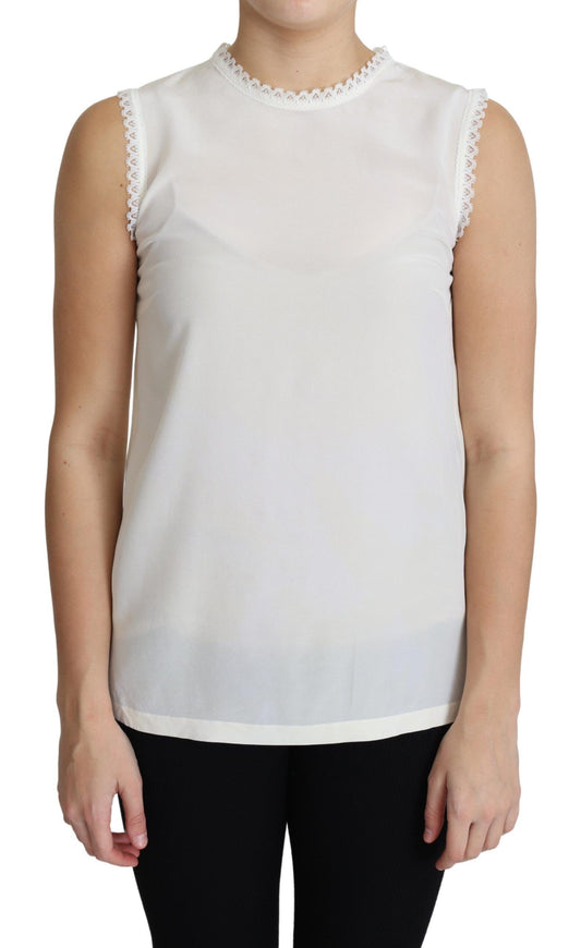 Dolce &amp; Gabbana Elegante blusa sin mangas de seda con detalle de encaje
