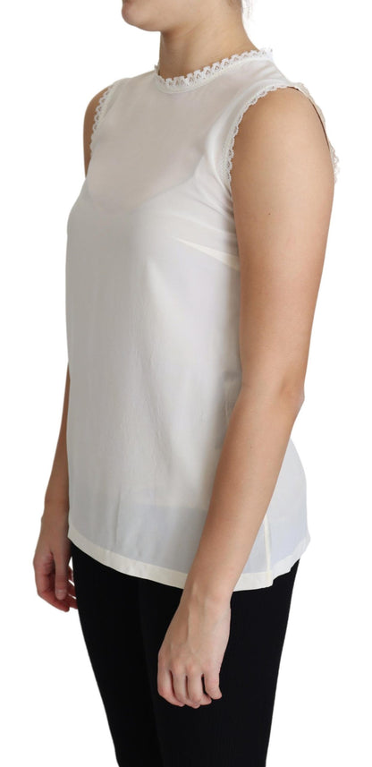 Dolce &amp; Gabbana Elegante blusa sin mangas de seda con detalle de encaje
