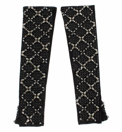 Dolce &amp; Gabbana Elegantes guantes de piel con cuentas de cristal