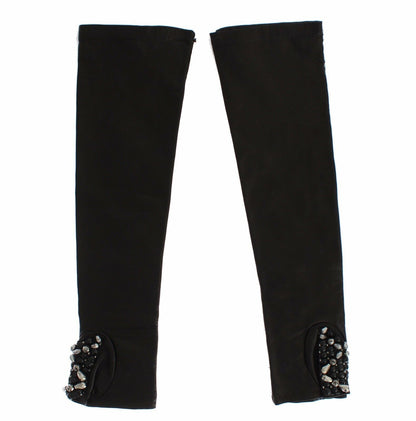Dolce &amp; Gabbana Elegantes guantes de piel con cuentas de cristal