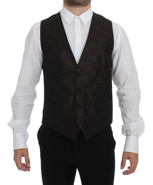 Dolce &amp; Gabbana Chaleco de vestir elegante en mezcla de lana marrón y negro