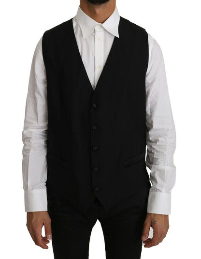 Dolce &amp; Gabbana Elegante chaleco formal negro de mezcla de lana