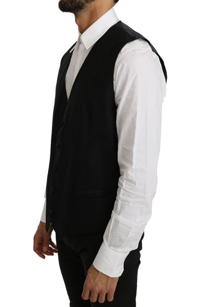 Dolce &amp; Gabbana Elegante chaleco formal negro de mezcla de lana