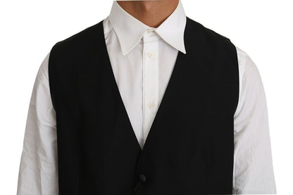 Dolce &amp; Gabbana Elegante chaleco formal negro de mezcla de lana