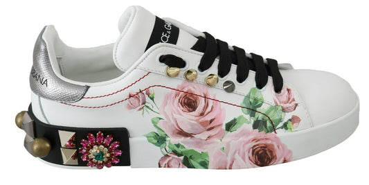 Dolce &amp; Gabbana Zapatillas deportivas de cuero con adornos florales y cristales