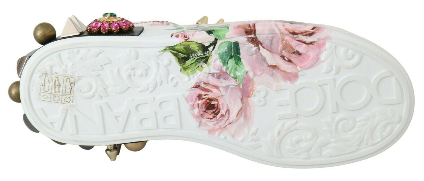 Dolce &amp; Gabbana Zapatillas deportivas de cuero con adornos florales y cristales