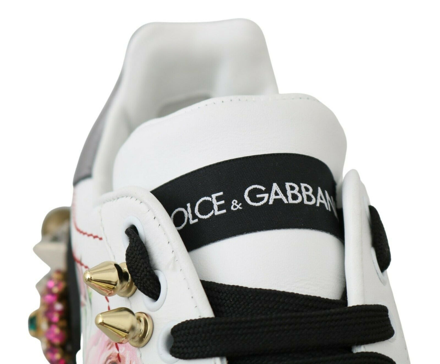 Dolce &amp; Gabbana Zapatillas deportivas de cuero con adornos florales y cristales
