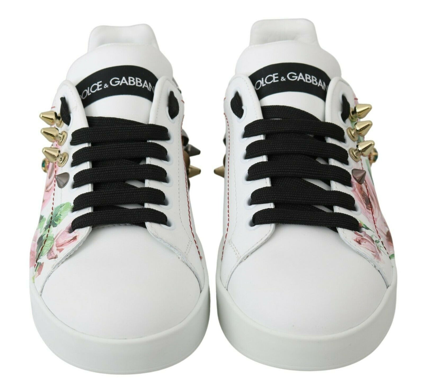 Dolce &amp; Gabbana Zapatillas deportivas de cuero con adornos florales y cristales