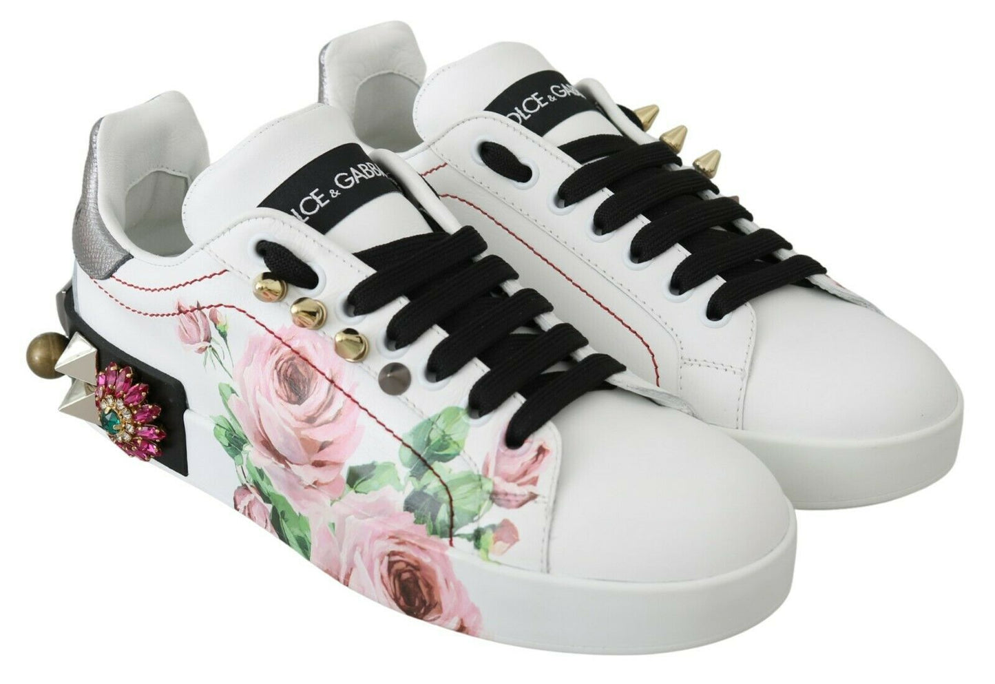 Dolce &amp; Gabbana Zapatillas deportivas de cuero con adornos florales y cristales
