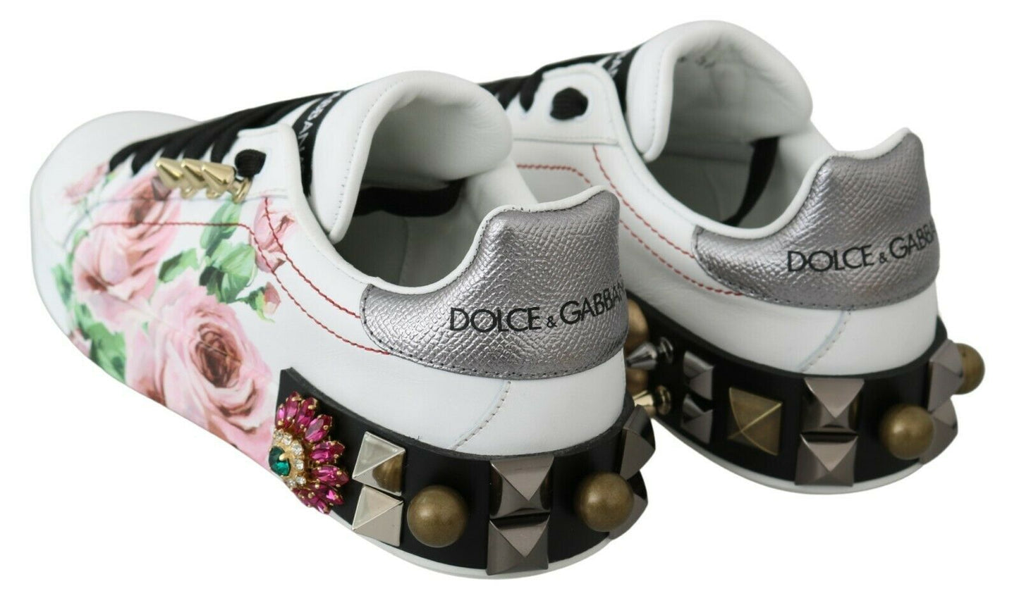 Dolce &amp; Gabbana Zapatillas deportivas de cuero con adornos florales y cristales