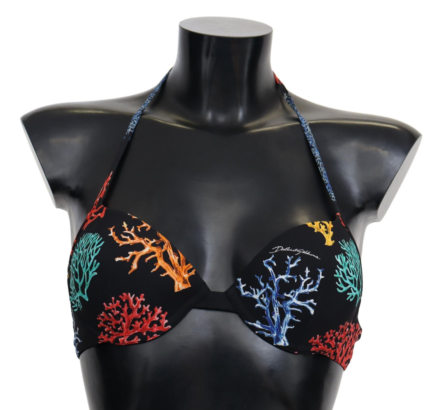 Dolce &amp; Gabbana Chic Black Coral Print Bikini Top