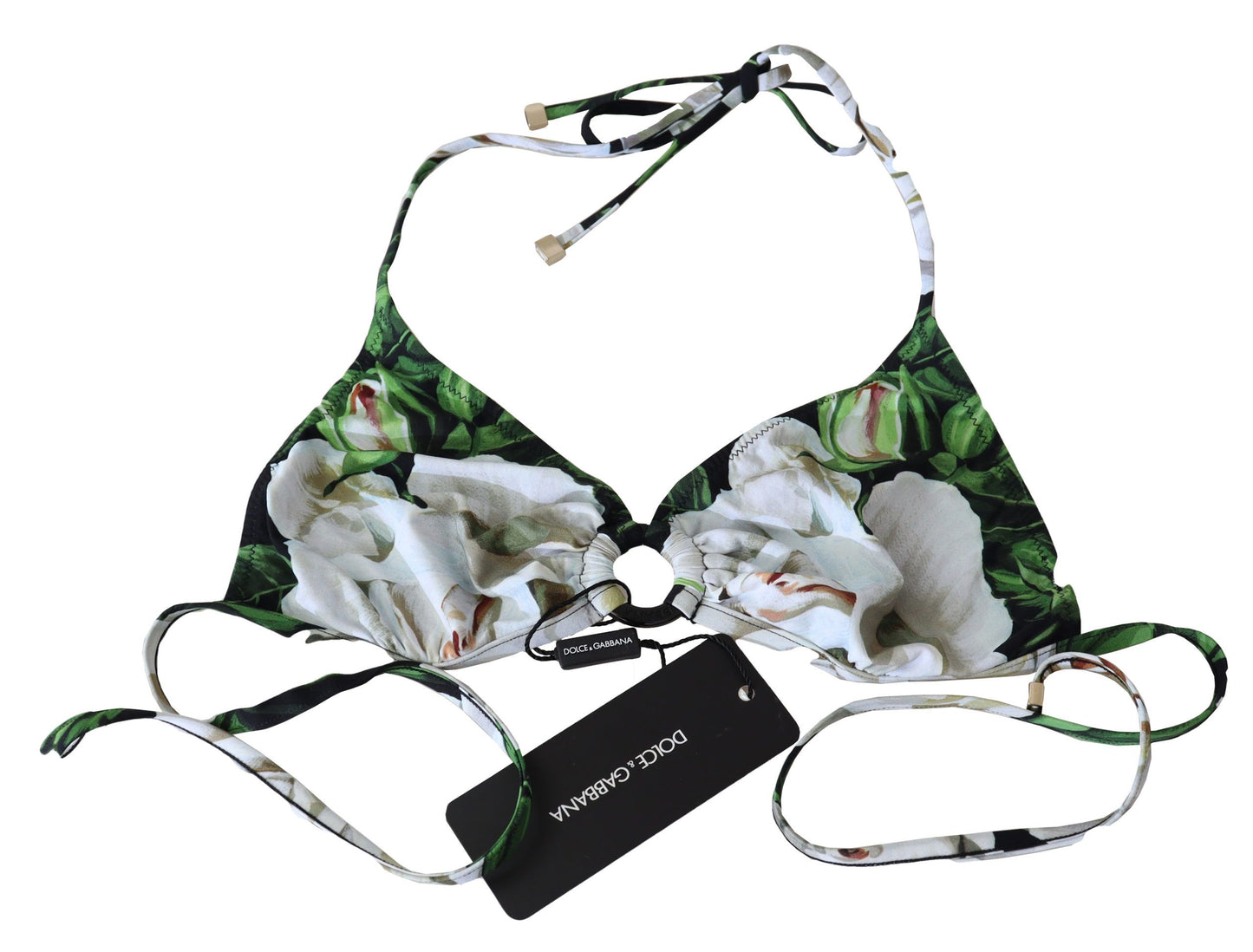 Top de bikini con estampado floral y cierre con logo de Dolce &amp; Gabbana