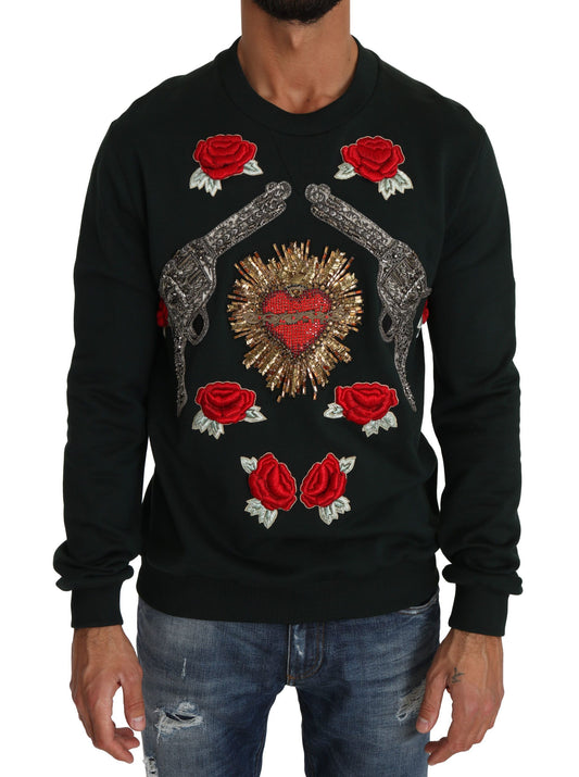 Pull en coton émeraude Dolce &amp; Gabbana avec broderie en cristal
