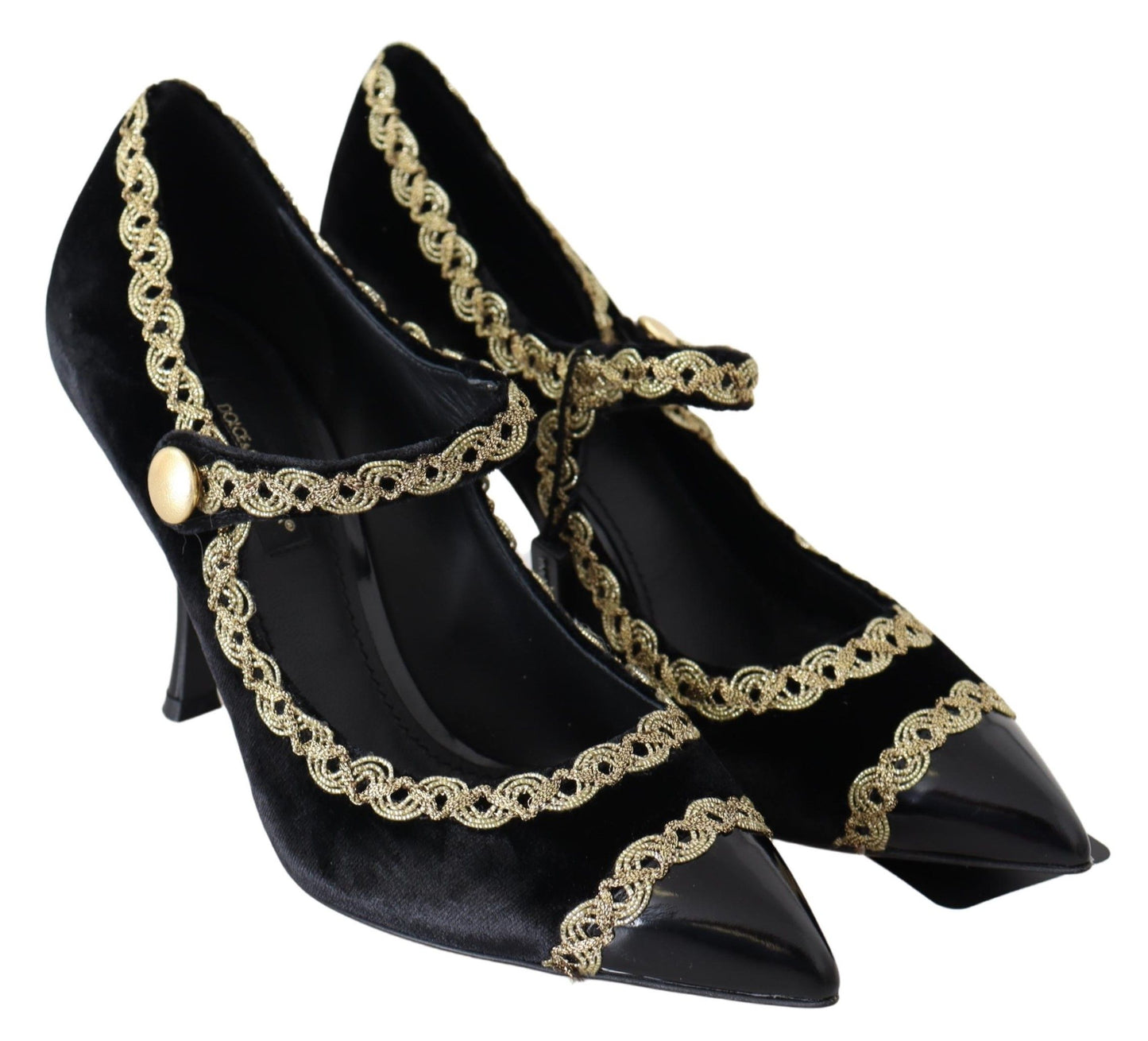 Dolce &amp; Gabbana Elegantes zapatos de tacón bordados de charol de terciopelo