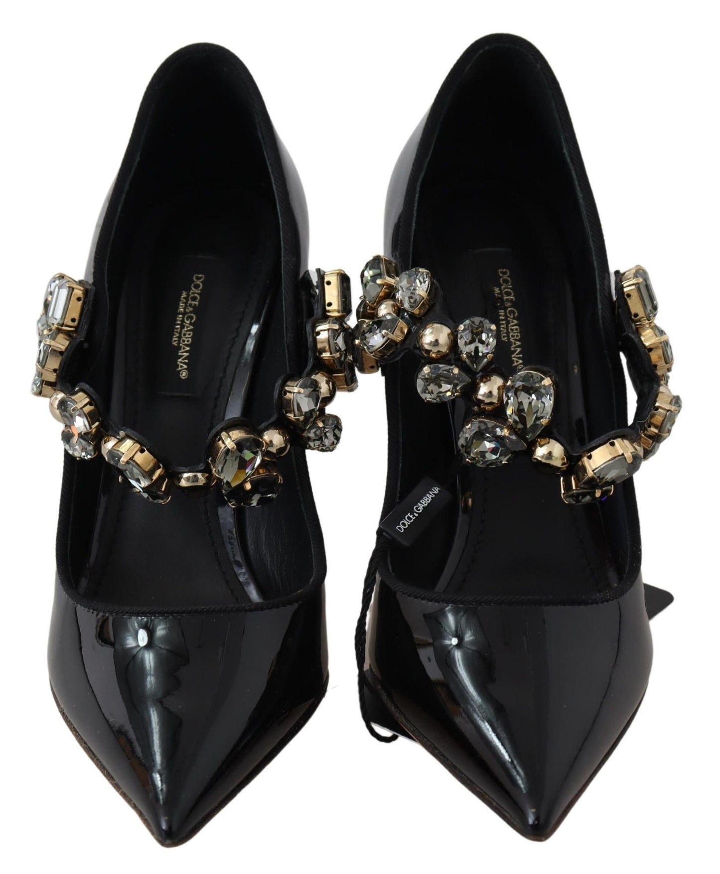 Dolce &amp; Gabbana Elegantes zapatos de tacón con cristales de cuero negro