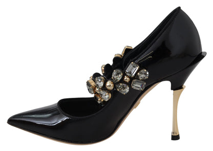 Dolce &amp; Gabbana Elegantes zapatos de tacón con cristales de cuero negro