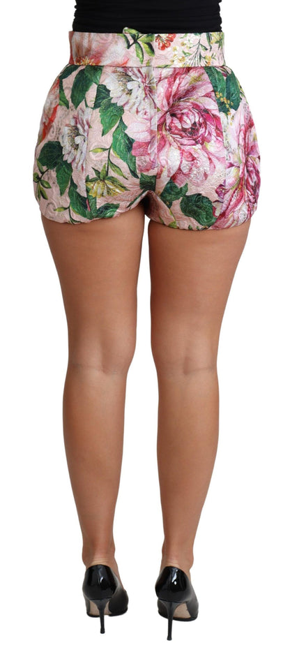 Dolce &amp; Gabbana Pantalones cortos elegantes de cintura alta con estampado floral rosa