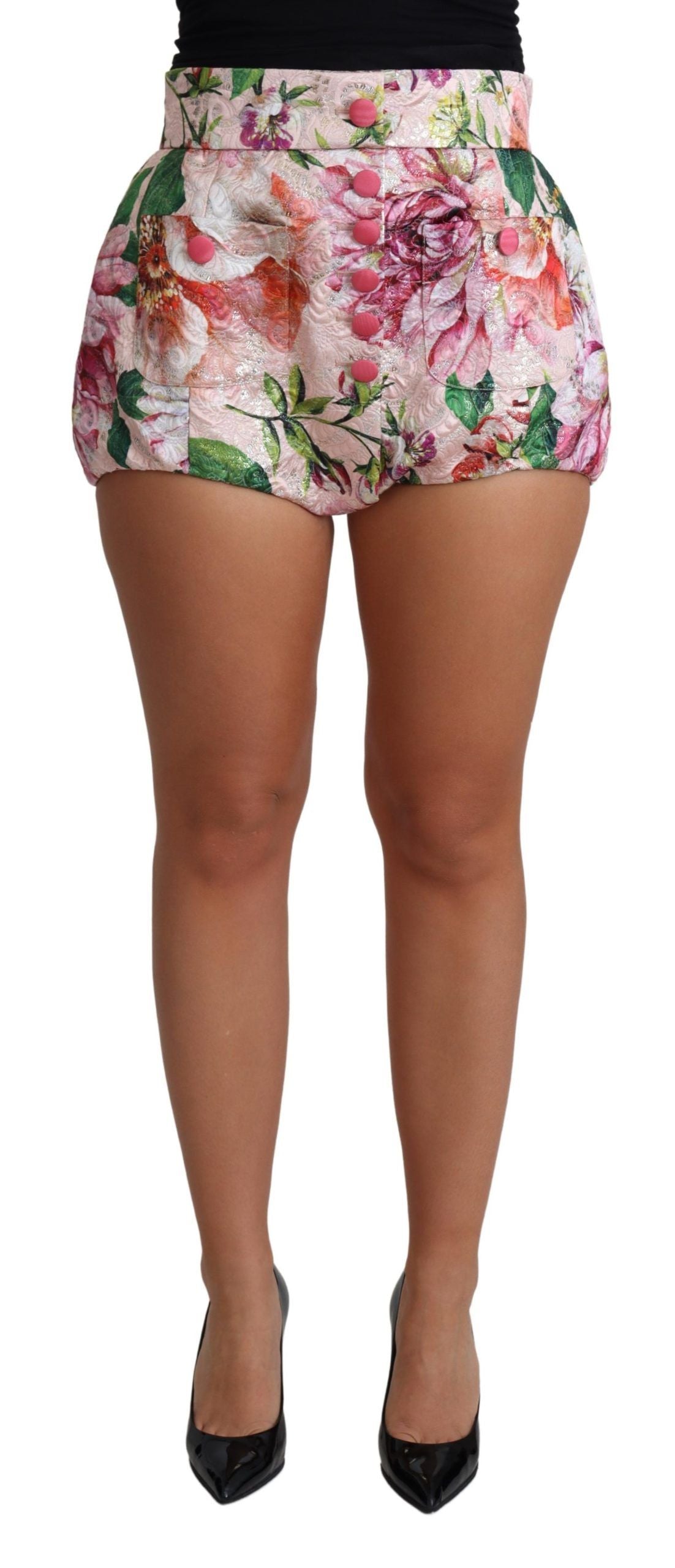 Dolce &amp; Gabbana Pantalones cortos elegantes de cintura alta con estampado floral rosa