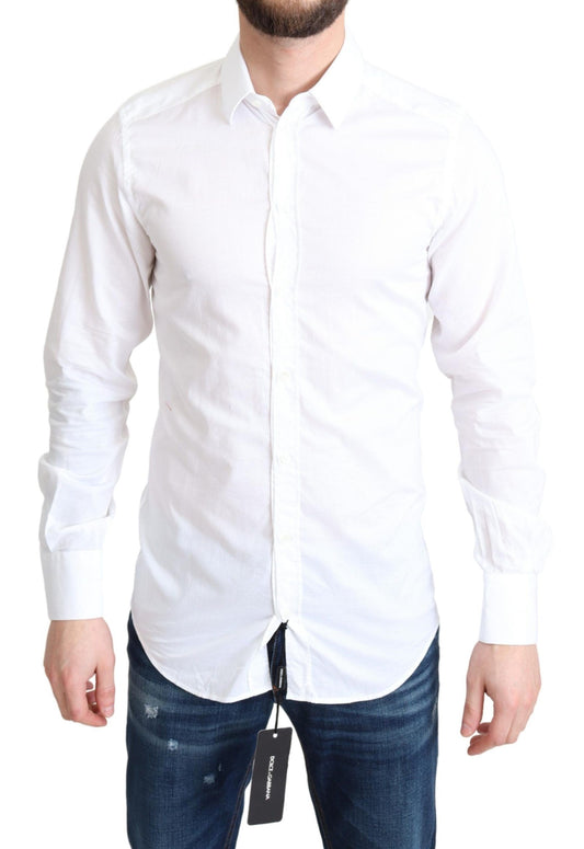Dolce &amp; Gabbana Elegante camisa de vestir de algodón blanca Slim Fit