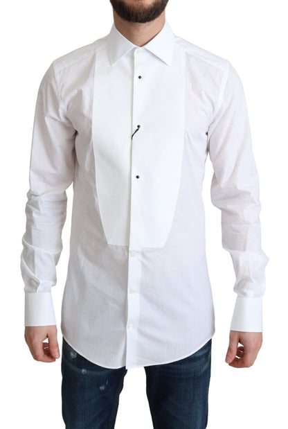 Dolce &amp; Gabbana Camisa de vestir elegante con pechera de algodón blanca
