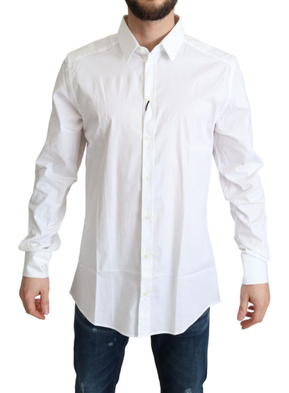 Dolce &amp; Gabbana Elegante camisa de vestir elástica de algodón blanco
