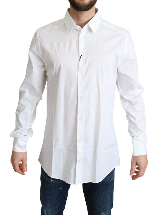 Dolce &amp; Gabbana Elegante camisa de vestir elástica de algodón blanco