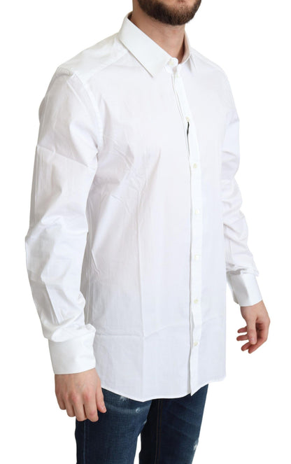 Dolce &amp; Gabbana Elegante camisa de vestir elástica de algodón blanco