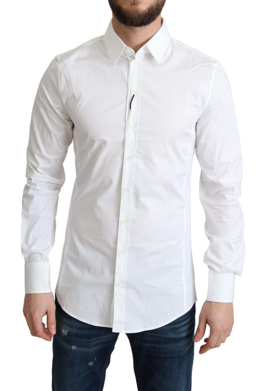 Dolce &amp; Gabbana Elegante camisa de vestir elástica de algodón blanco