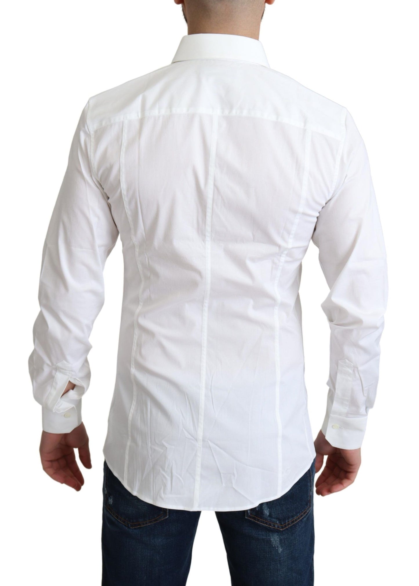 Dolce &amp; Gabbana Elegante camisa de vestir elástica de algodón blanco