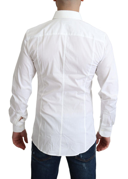Dolce &amp; Gabbana Elegante camisa de vestir elástica de algodón blanco