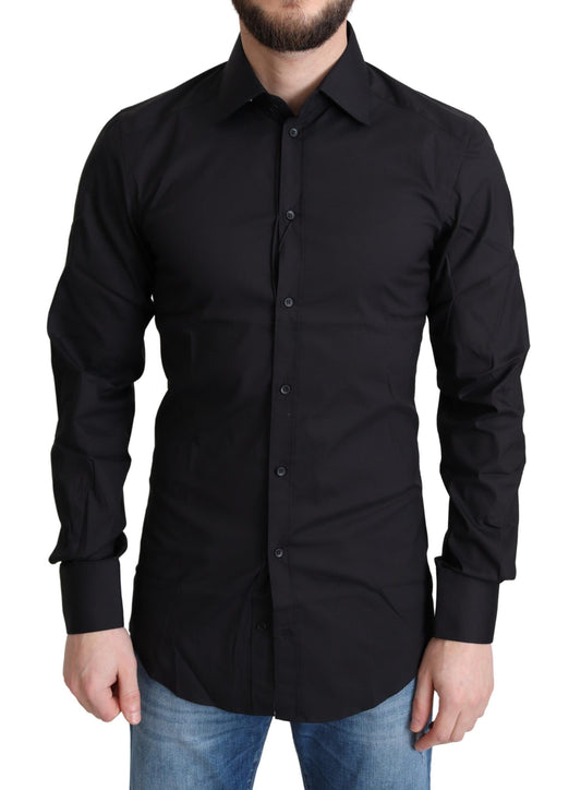 Dolce &amp; Gabbana Elegante camisa de vestir de corte slim en negro dorado