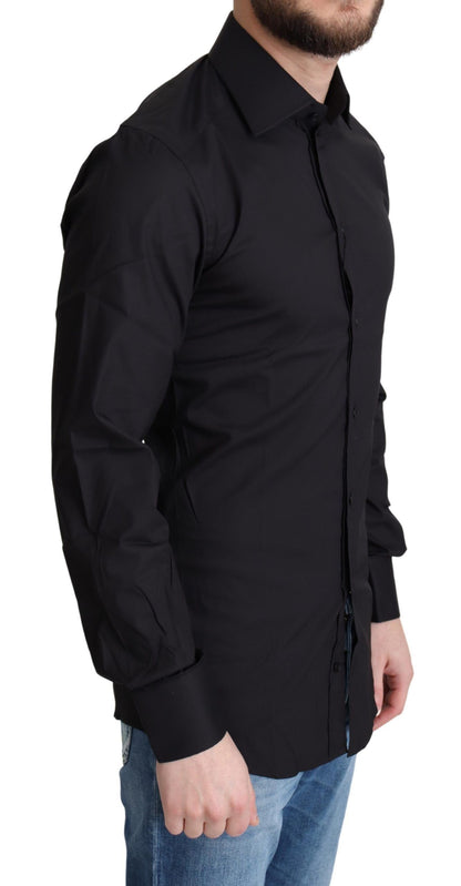 Dolce &amp; Gabbana Elegante camisa de vestir de corte slim en negro dorado