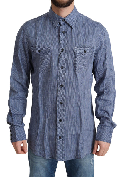 Dolce &amp; Gabbana Camisa elegante con botones de lino a rayas