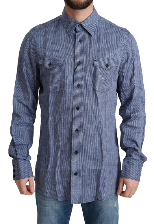 Dolce &amp; Gabbana Camisa elegante con botones de lino a rayas