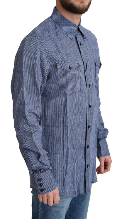 Dolce &amp; Gabbana Camisa elegante con botones de lino a rayas