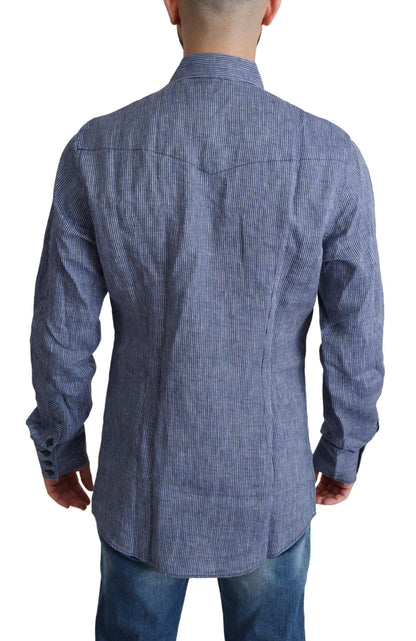 Dolce &amp; Gabbana Camisa elegante con botones de lino a rayas