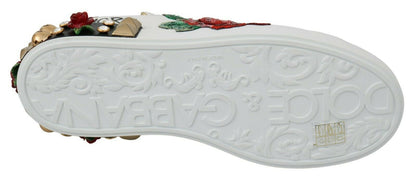 Dolce &amp; Gabbana Elegantes zapatillas deportivas de cuero con flores y lentejuelas